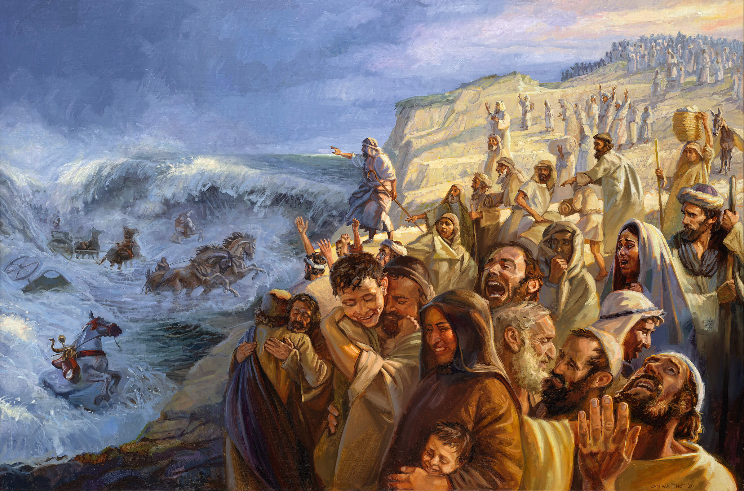 De Israëlieten danken God na de doortocht door de Schelfzee.